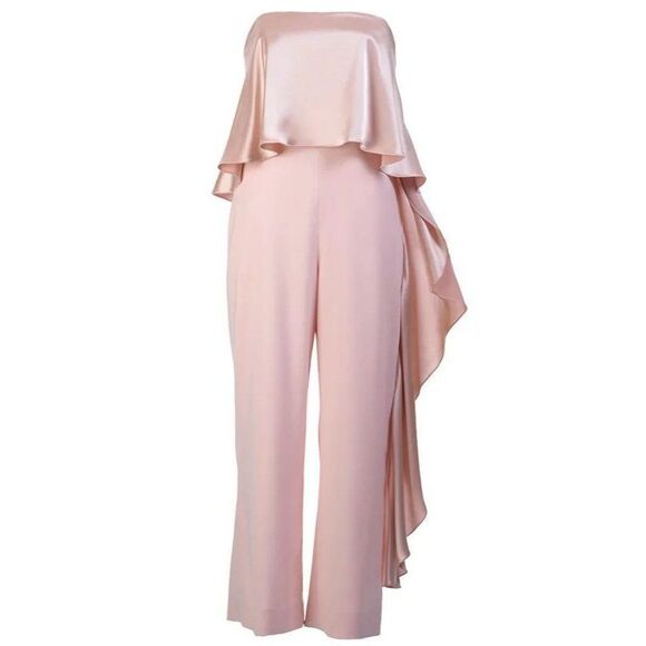 MESTIZA NY Jacqueline Pale Pink Ruffled Cropped Hem Strapless Jumpsuit S… - Picture 2 of 12